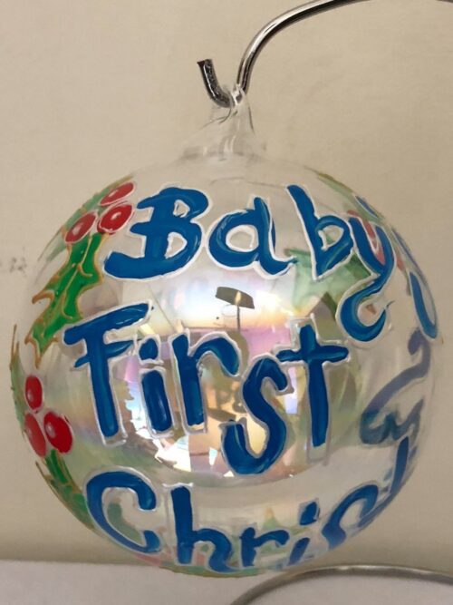 Pallina di Natale in vetro personalizzabile, Baby's first christmas.