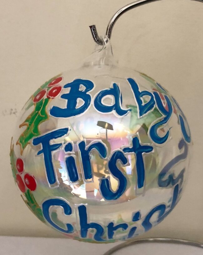 Pallina di Natale in vetro personalizzabile, Baby's first christmas.
