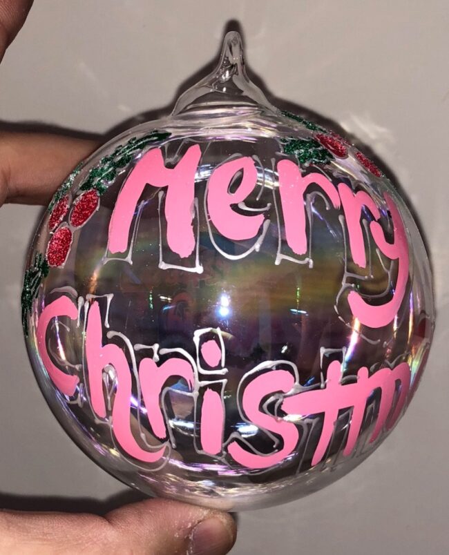 Pallina di Natale in vetro personalizzabile, Merry christmas + nome