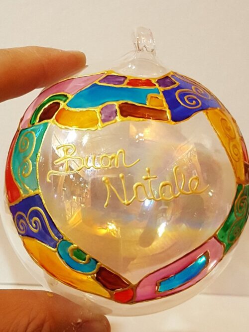 Pallina Natalizia in vetro multicolor laterale personalizzabile con scritta