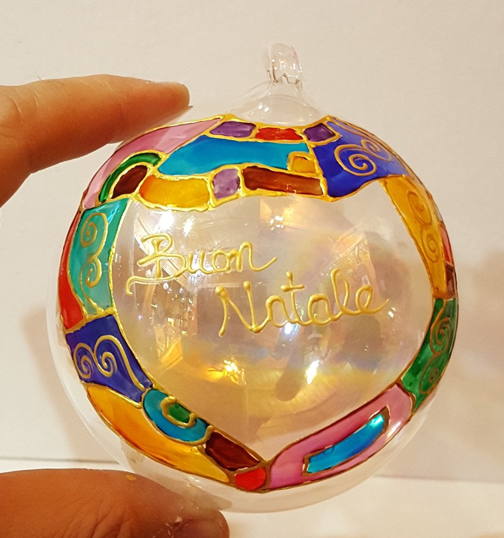 Pallina Natalizia in vetro multicolor laterale personalizzabile con scritta