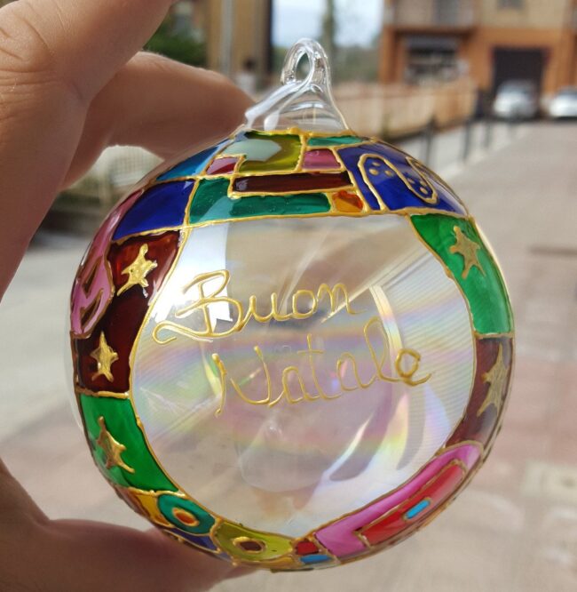 Pallina Natalizia in vetro multicolor laterale personalizzabile con scritta - immagine 2
