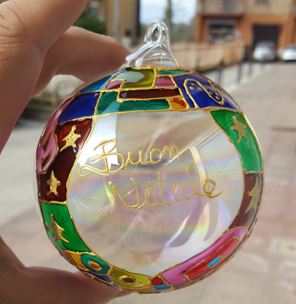 Pallina Natalizia in vetro multicolor laterale personalizzabile con scritta - immagine 2