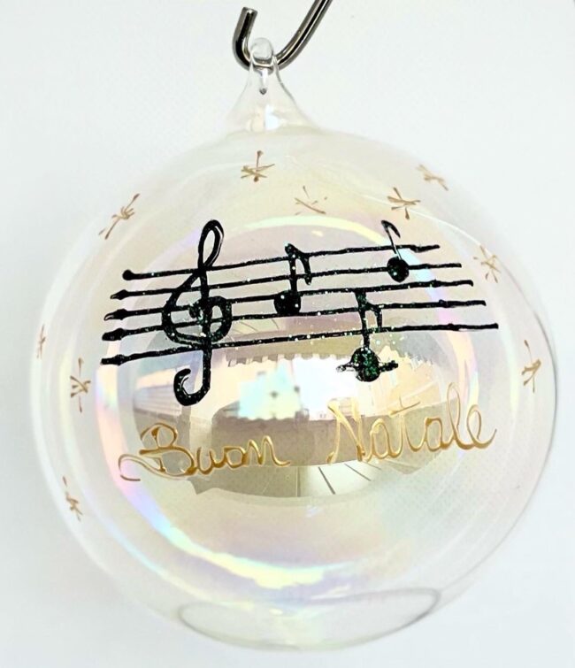 Pallina Natalizia bianca con pentagramma musicale e personalizzabile