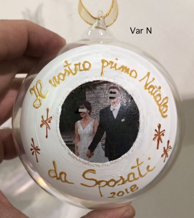 Pallina di Natale in vetro personalizzabile con scritta e  foto jpg. - immagine 2