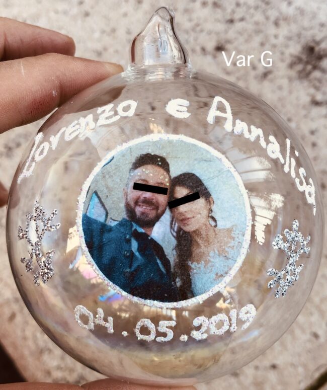 Pallina di Natale in vetro personalizzabile con scritta e  foto jpg.