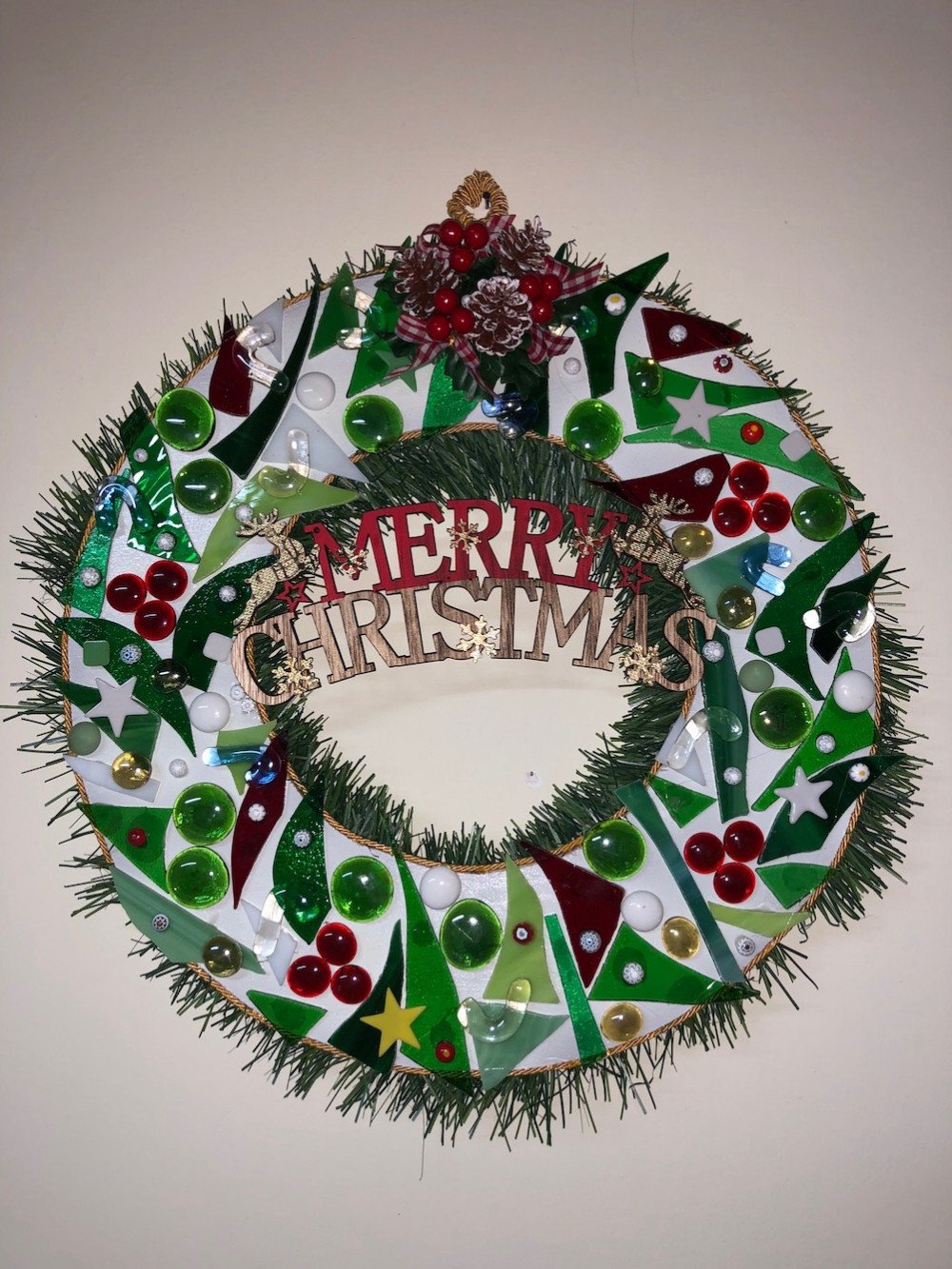 Ghirlanda Ornamentale In Vetro Di Mercurio – Effetto Vintage, Colore Crema Opaco, 72cm
