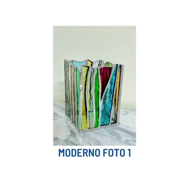 Portapenne moderno multicolor in vetro tiffany