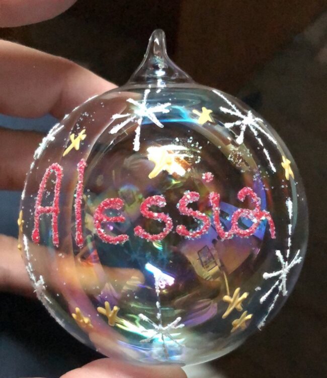 Pallina di Natale in vetro personalizzabile con nome rosso