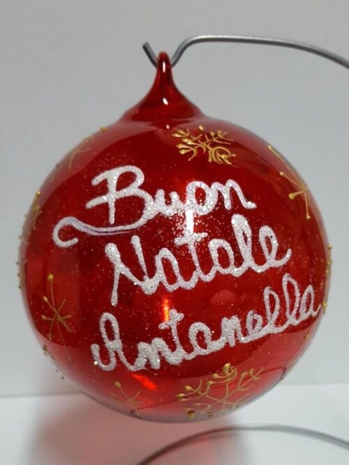 Pallina Natalizia in vetro rosso personalizzabile con scritta