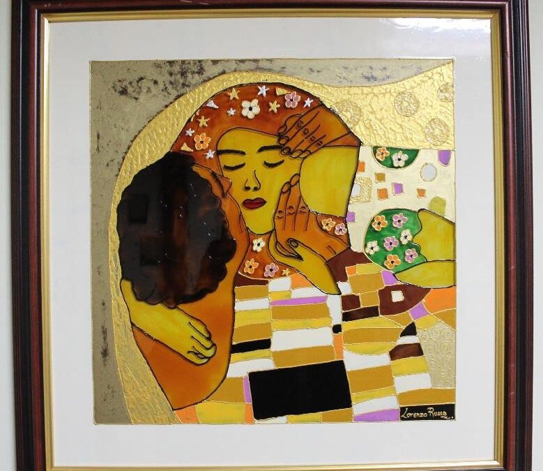 Quadro dipinto a mano su vetro – IL BACIO di Klimt